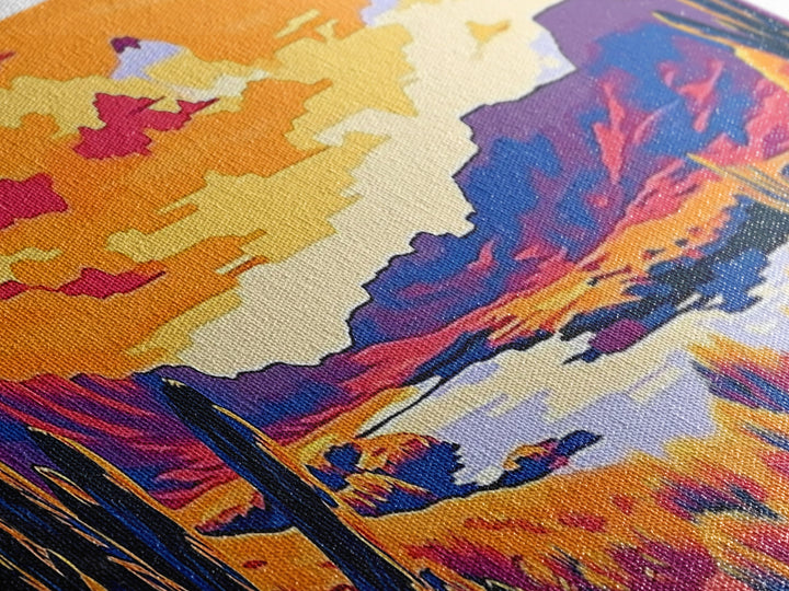 Desert Landscape Art, Joshua tree art, southwest wall art, extra wide art, panoramic painting, framed canvas print, rustic wall art, sunset painting