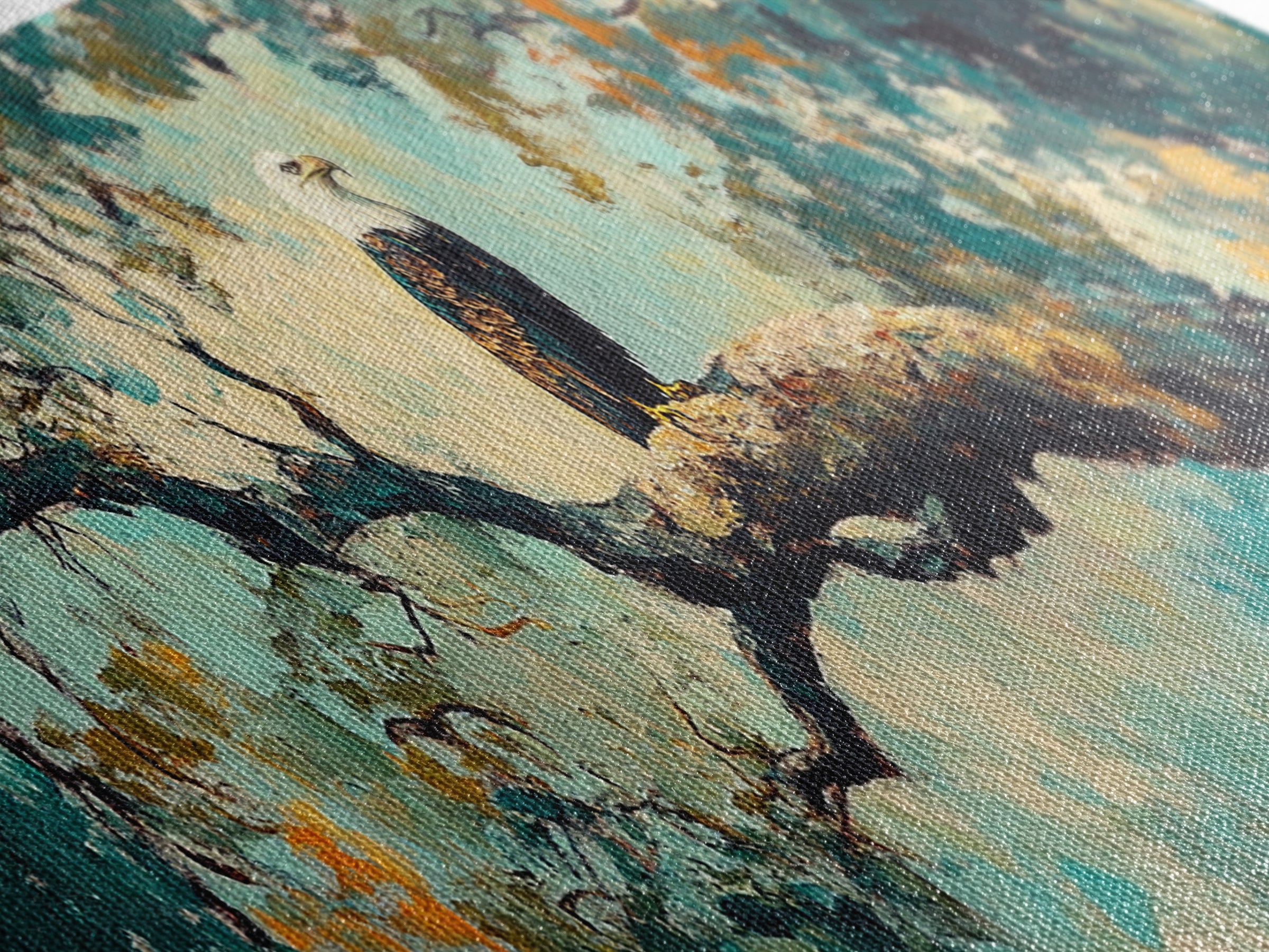 Eagle Painting, Framed Canvas Print, Bird Art, Forest At Dusk Painting, Moody Art, Extra Wide Art, Rustic Wall Art, Above Bed Art
