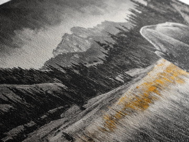 Bison art, mountain painting, black and white western art, farmhouse art, smoky mountain art, extra wide art, framed canvas print