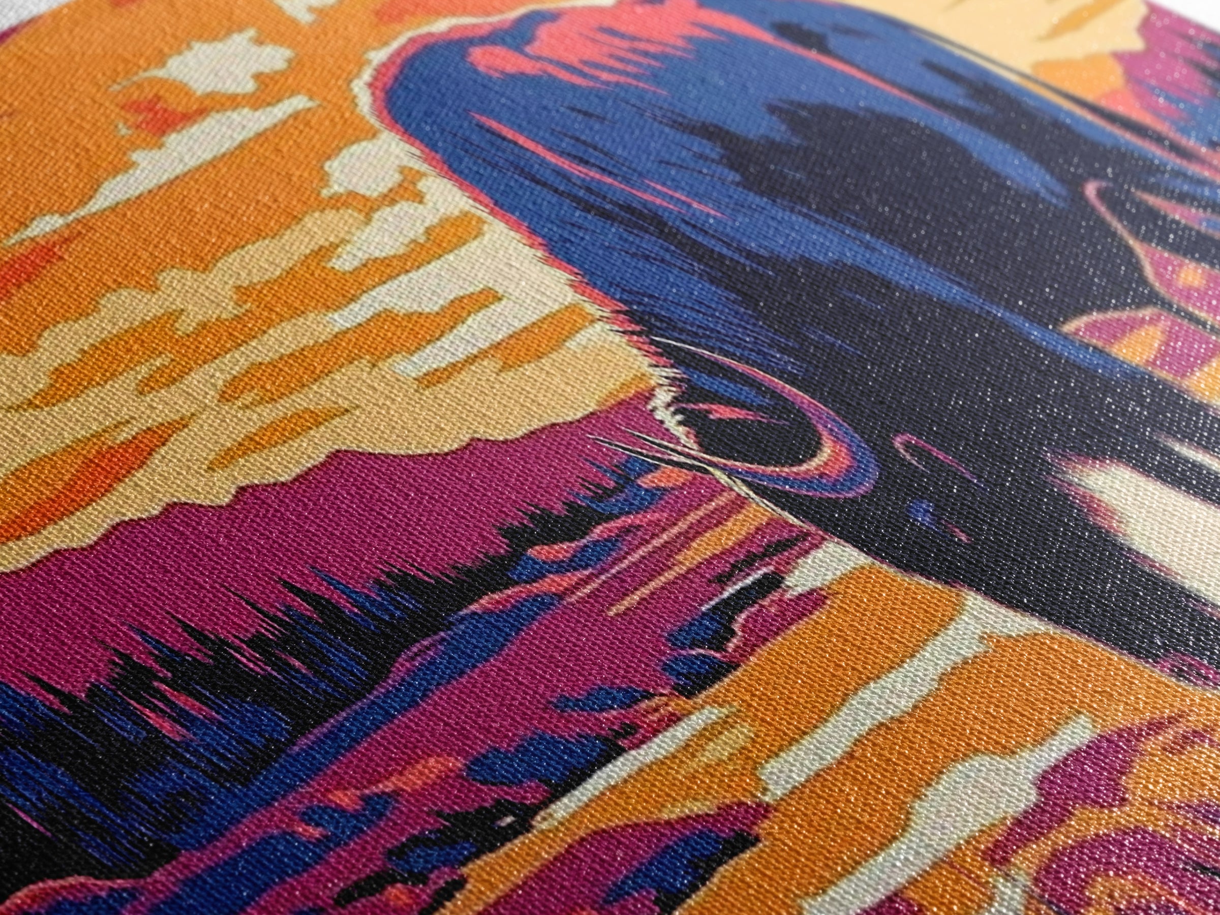 Buffalo painting, southwest wall art, rustic decor, pink orange wall art, cowboy art, above couch art, extra wide art, canvas print