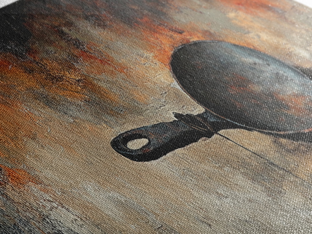 Cast Iron Skillet, rustic art, food review kitchen art, moody art, farmhouse art, extra wide art, framed canvas print, wall decor