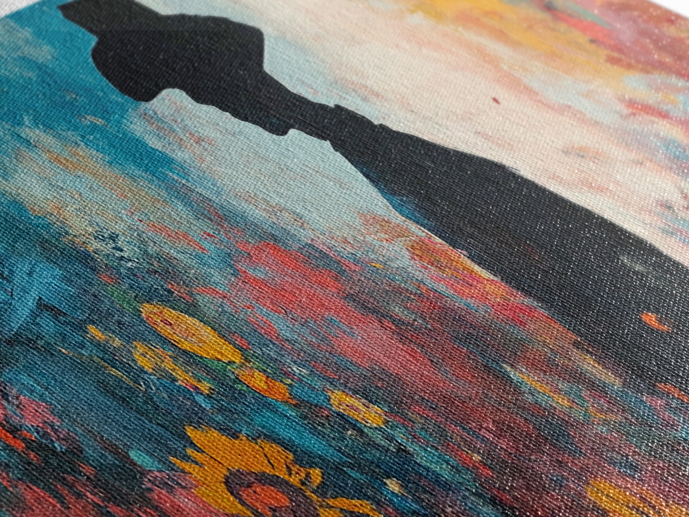 Black cowgirl painting, western decor, wildflower painting, boho art, extra wide art, framed canvas print, rustic decor, poppy wall art