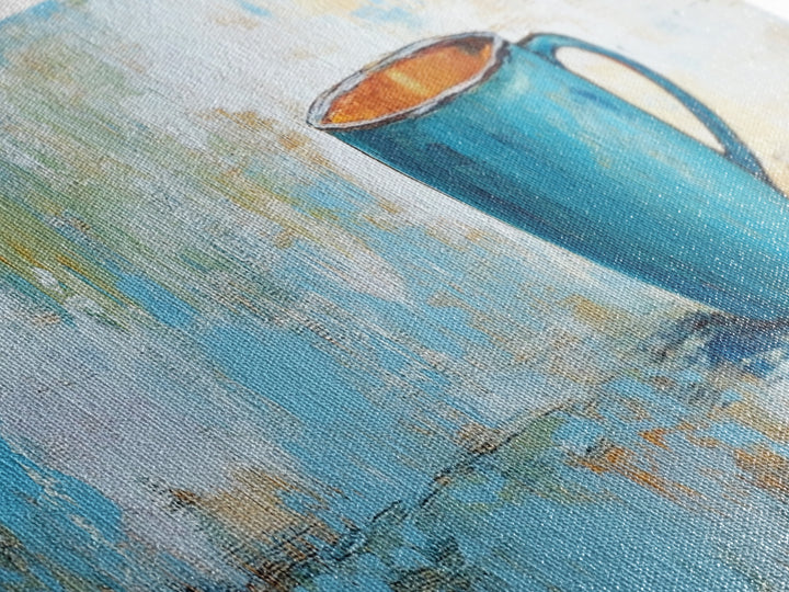 Blue Cup, coffee wall art, kitchen decor, rustic wall art, teal wall art, farmhouse art, Canvas Print, gift idea for her