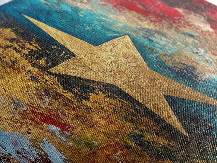 Golden Star, abstract art, bold colors, textured wall art, framed canvas print, mosaic wall art, extra wide art, above couch art