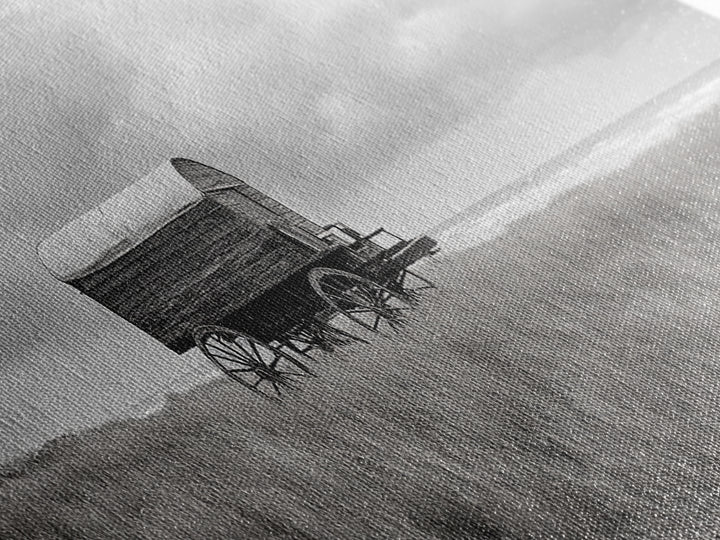 Coastal Wagon, Wabi Sabi Art, Canvas Print, Coastal Landscape Art, Rustic Wall Art, Extra Wide Art, Moody Art, Above Couch Art