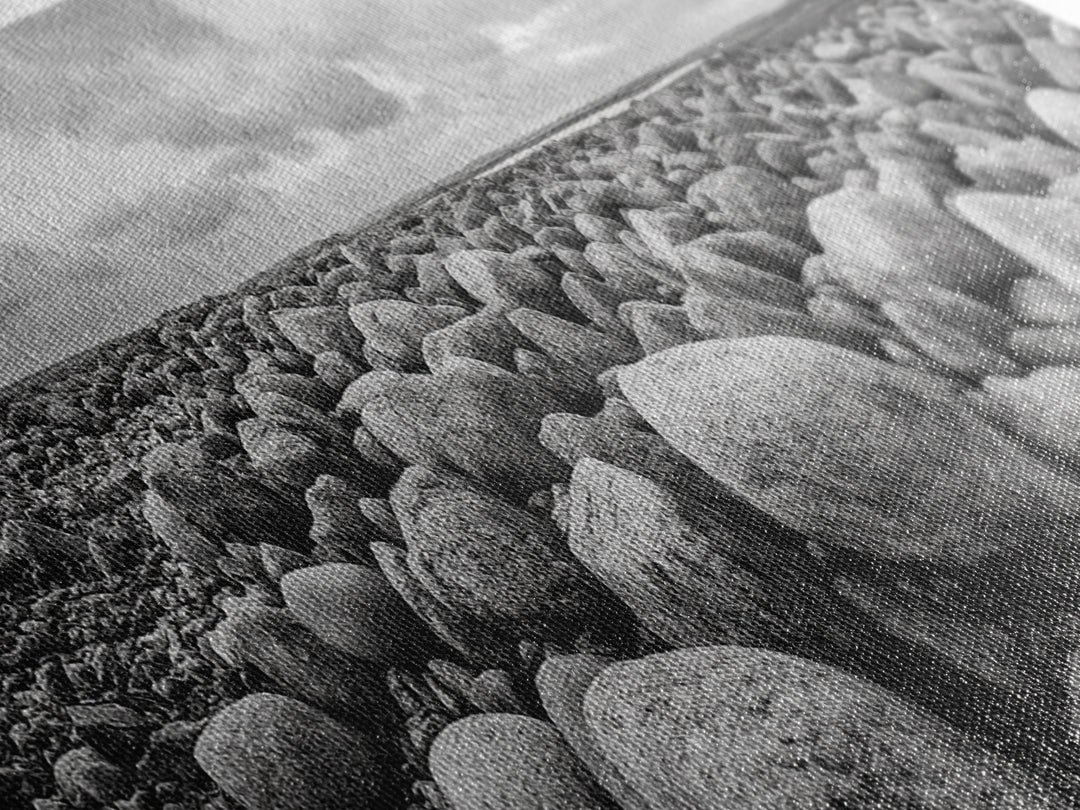 Rocky terrain, minimalist art, wabi sabi art, panoramic art, extra wide art, landscape painting, framed canvas print, moody art, rustic decor