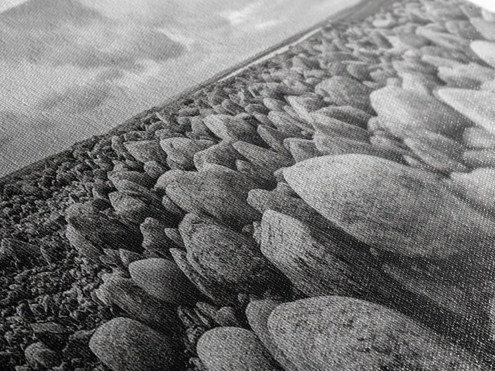 Rocky terrain, minimalist art, wabi sabi art, panoramic art, extra wide art, landscape painting, framed canvas print, moody art, rustic decor