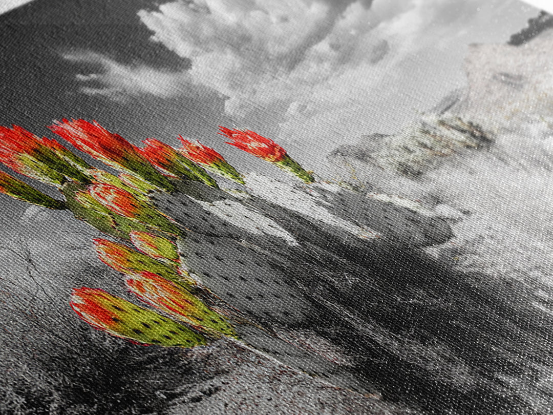 Cactus Blooms, Desert Art, Southwest Wall Art, Botanical Prints, Wildflower Painting, Extra Wide Art, Framed Canvas Print