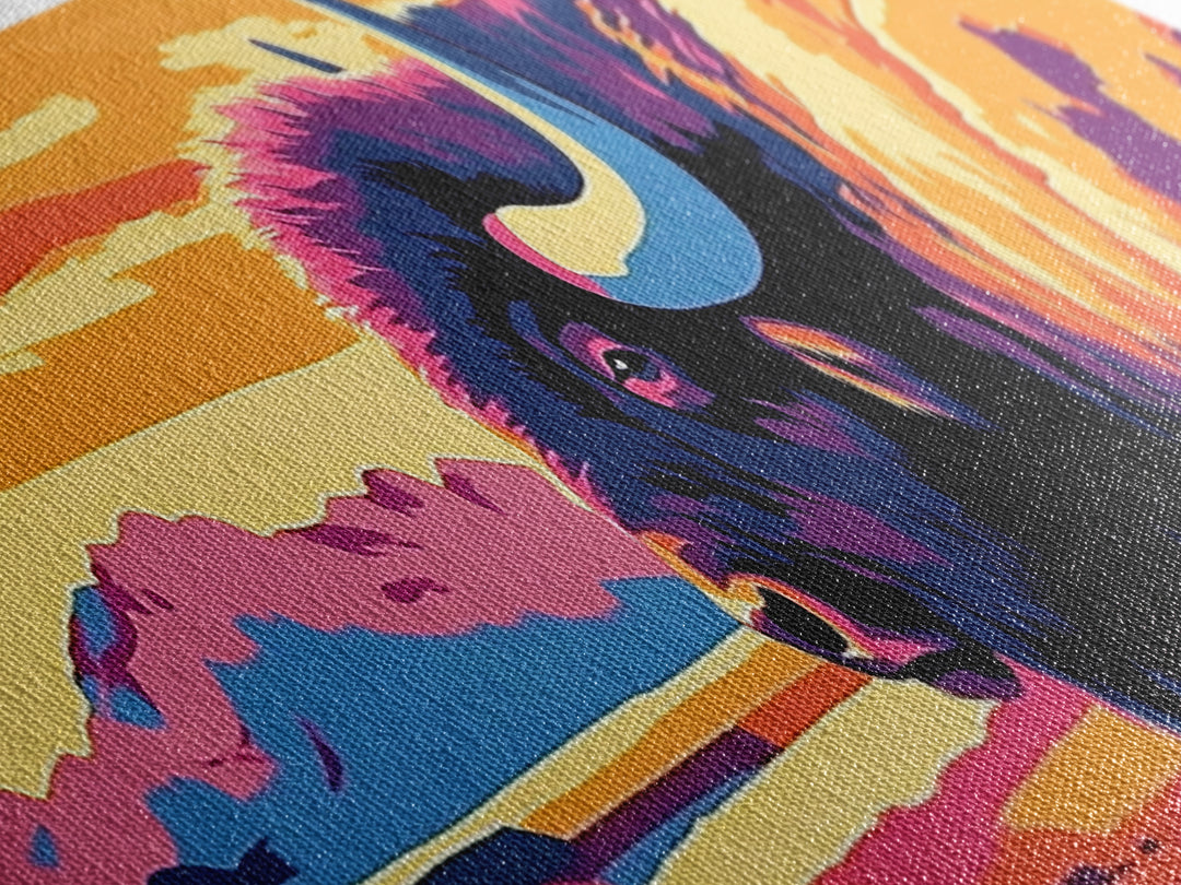 Abstract Buffalo, rustic wall art, southwestern painting, farmhouse decor, moody art, extra wide art, framed canvas print, above sofa art