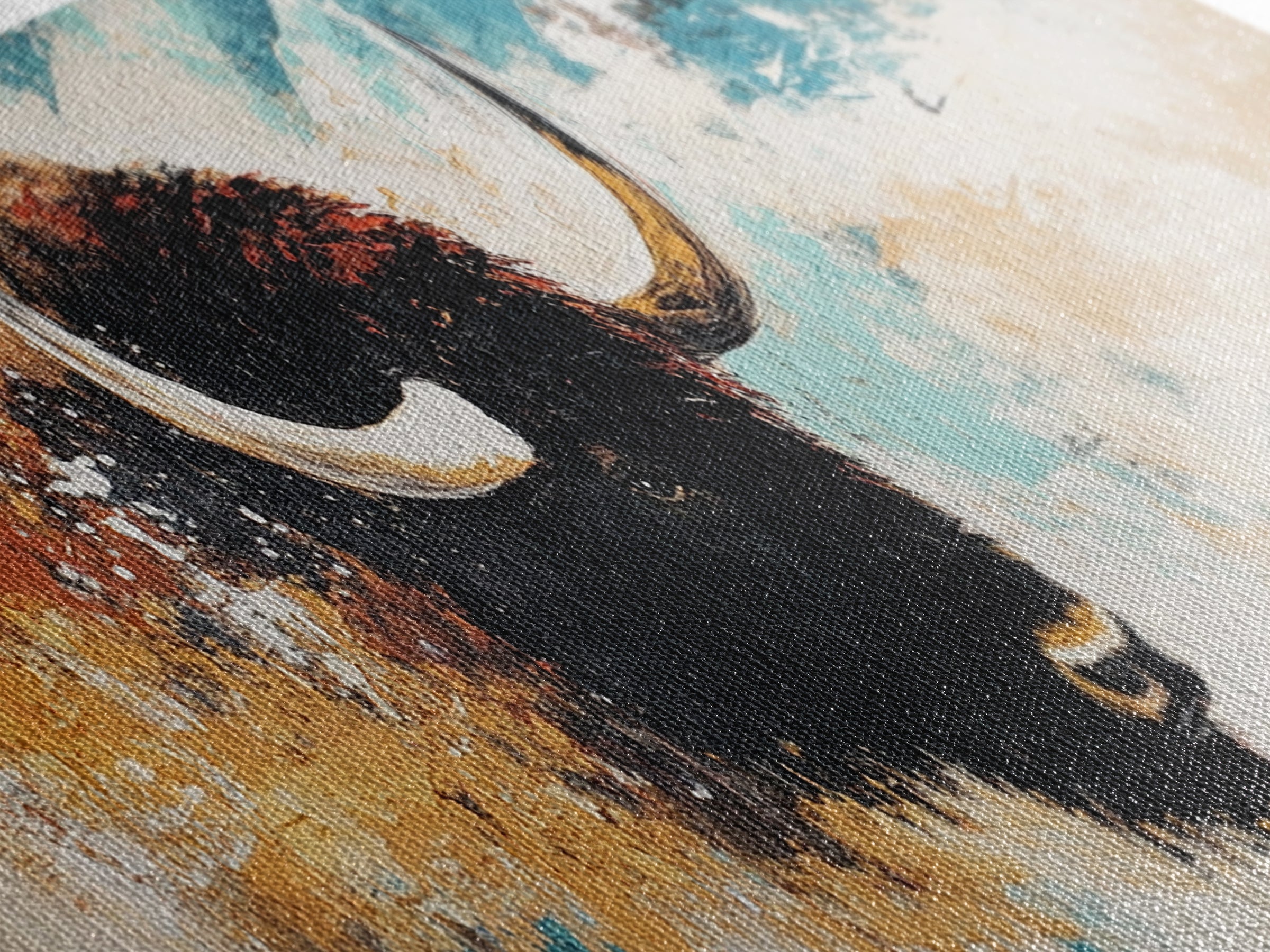 Black and White Buffalo, western wall art, rustic decor, extra wide art, moody art, minimalist painting, framed canvas print, farmhouse art