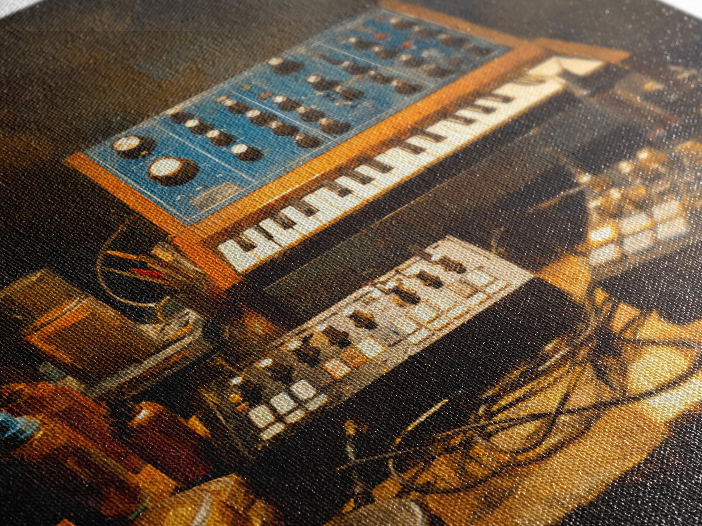 Analog Synthesizer Knobs and Cables Framed Canvas Print, Recording Studio Art, Downloadable Print, Studio Decor, Oil Painting, RSA-1x1-37