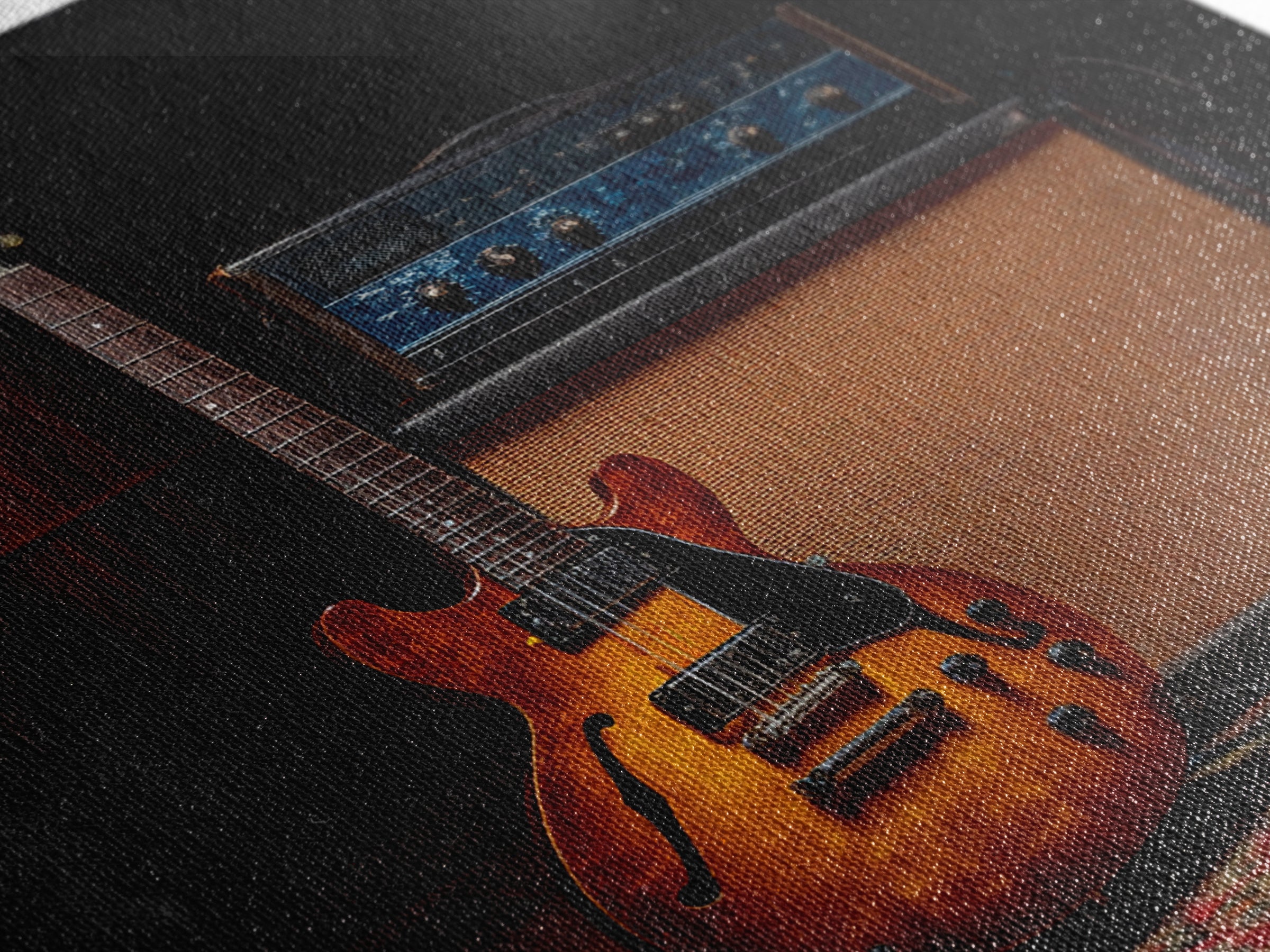 Electric Guitar Beside a Studio Amp Framed Canvas Print, Recording Studio Art, Music Decor, Studio Decor, Fine Art, Analog, RSA-1x1-52