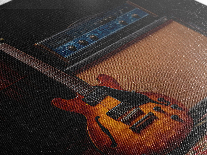 Electric Guitar Beside a Studio Amp Framed Canvas Print, Recording Studio Art, Music Decor, Studio Decor, Fine Art, Analog, RSA-1x1-52