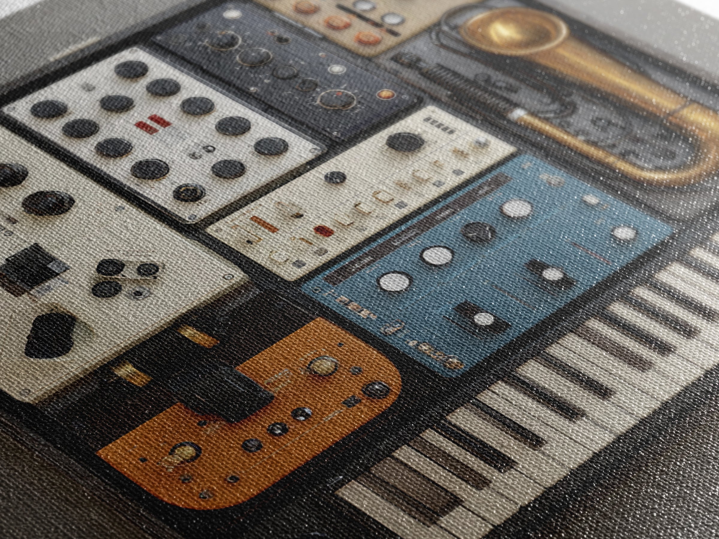 Analog Synthesizer Knobs and Cables Framed Canvas Print, Recording Studio Art, Downloadable Print, Studio Decor, Oil Painting, RSA-1x1-61