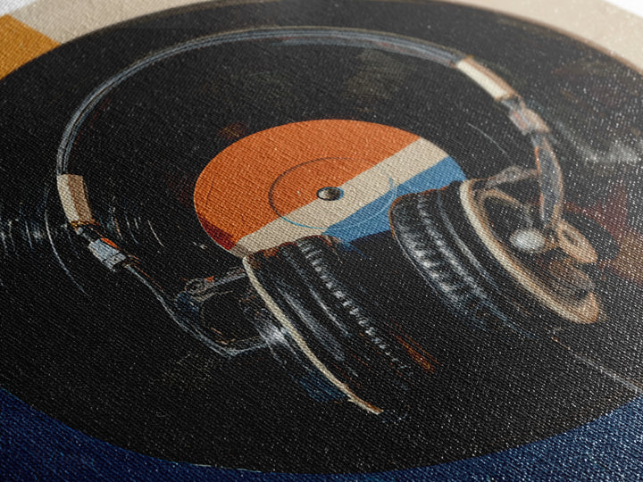 Headphones Resting on a Vinyl Record Canvas Print, Recording Studio Art, Modern Decor, Studio Decor, Fine Art, Analog, RSA-1x1-77