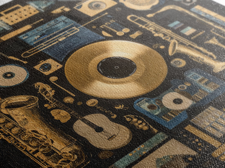 Gold Record Circular Composition Canvas Print, Recording Studio Art, Music Print, Studio Decor, Fine Art, Analog, RSA-1x1-95