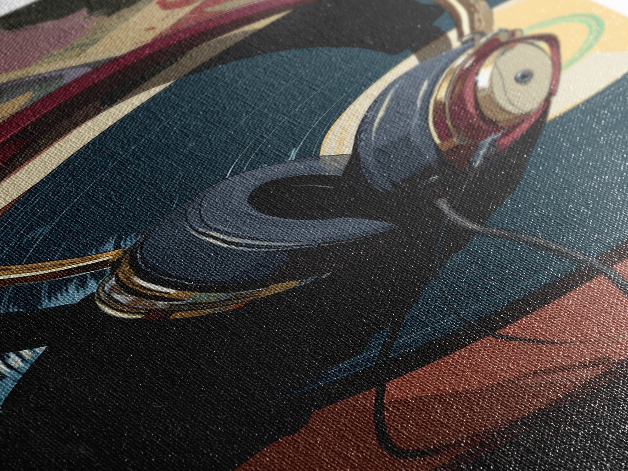 Headphones Resting on a Vinyl Record Canvas Print, Recording Studio Art, Modern Decor, Studio Decor, Fine Art, Analog, RSA-1x3-17