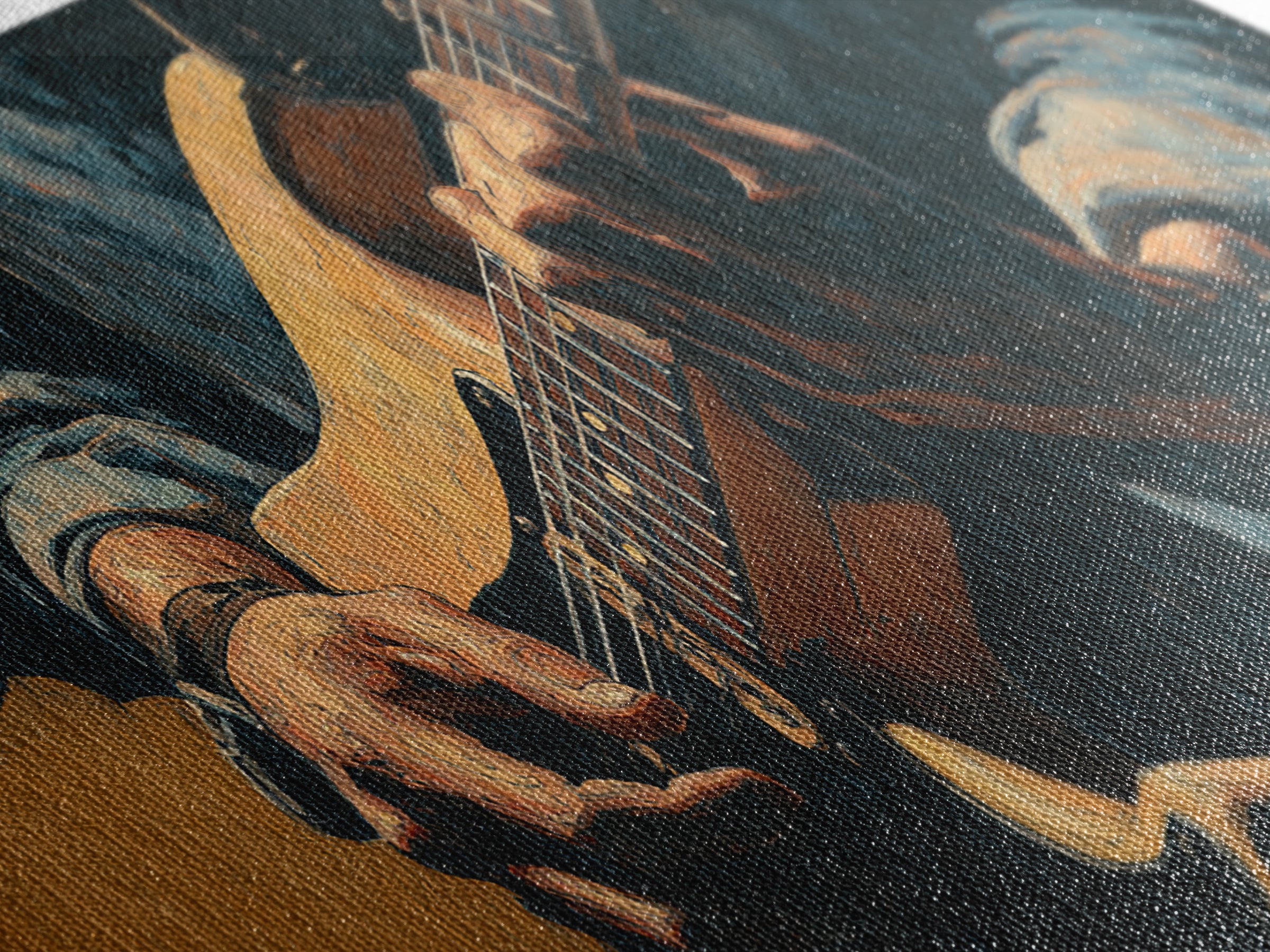 Musician Hands on Guitar Strings Framed Canvas Print, Recording Studio Art, Room Decor, Studio Decor, Fine Art, Analog, RSA-2x1-83