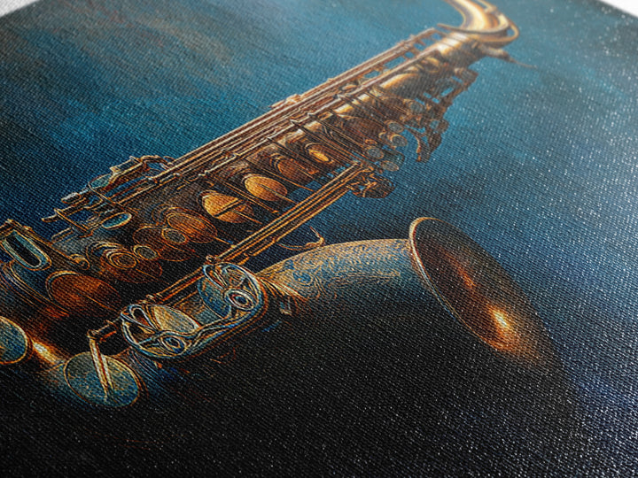 Brass Saxophone on Dark Velvet Framed Canvas Print, Recording Studio Art, Kids Room Art, Studio Decor, Fine Art, Analog, RSA-2x1-84