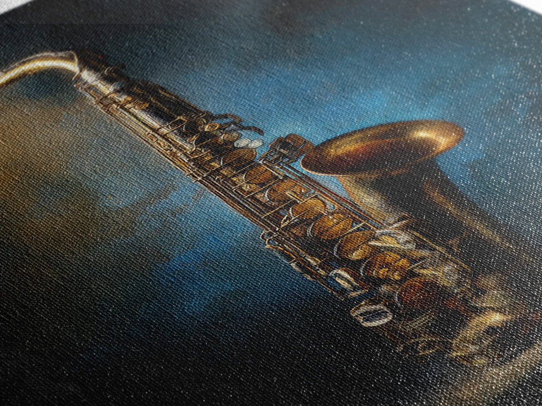 Brass Saxophone on Dark Velvet Canvas Print, Recording Studio Art, Neutral Decor, Studio Decor, Oil Painting, Analog, RSA-2x3-72