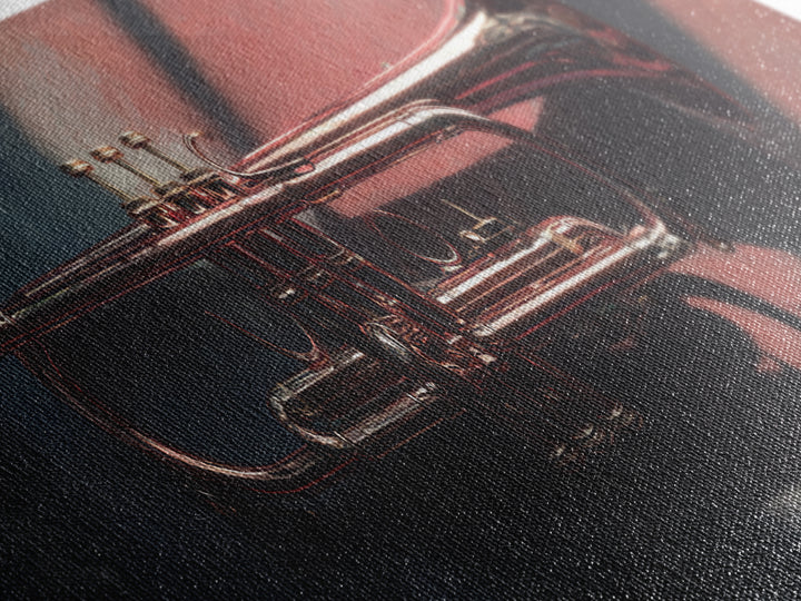 Jazz Trumpet and Microphone Still Life Canvas Print, Recording Studio Art, Home Decor, Studio Decor, Oil Painting, Analog, RSA-3x1-95