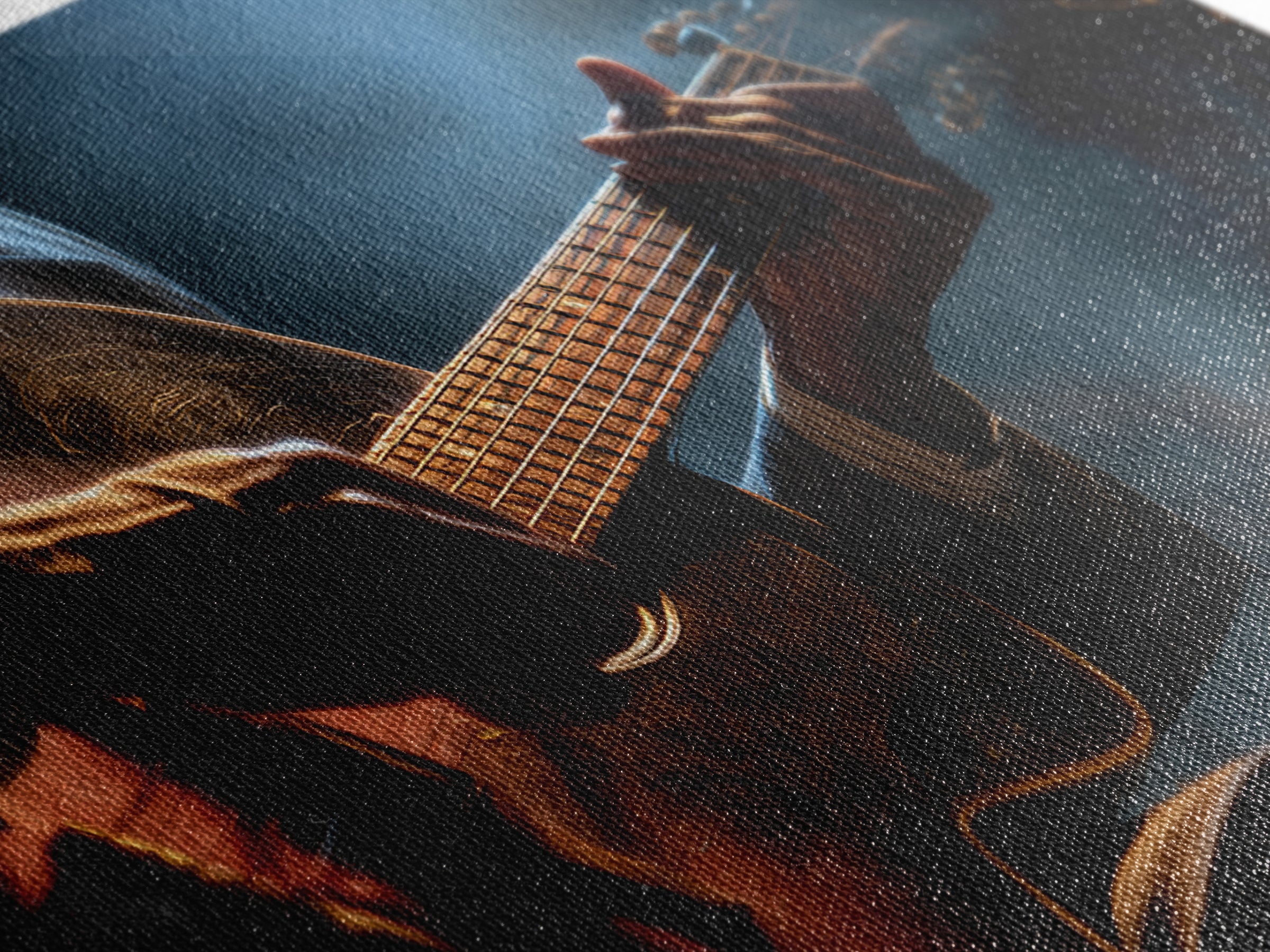 Musician Hands on Guitar Strings Framed Canvas Print, Recording Studio Art, Digital Download Art, Studio Decor, Analog, RSA-3x2-19