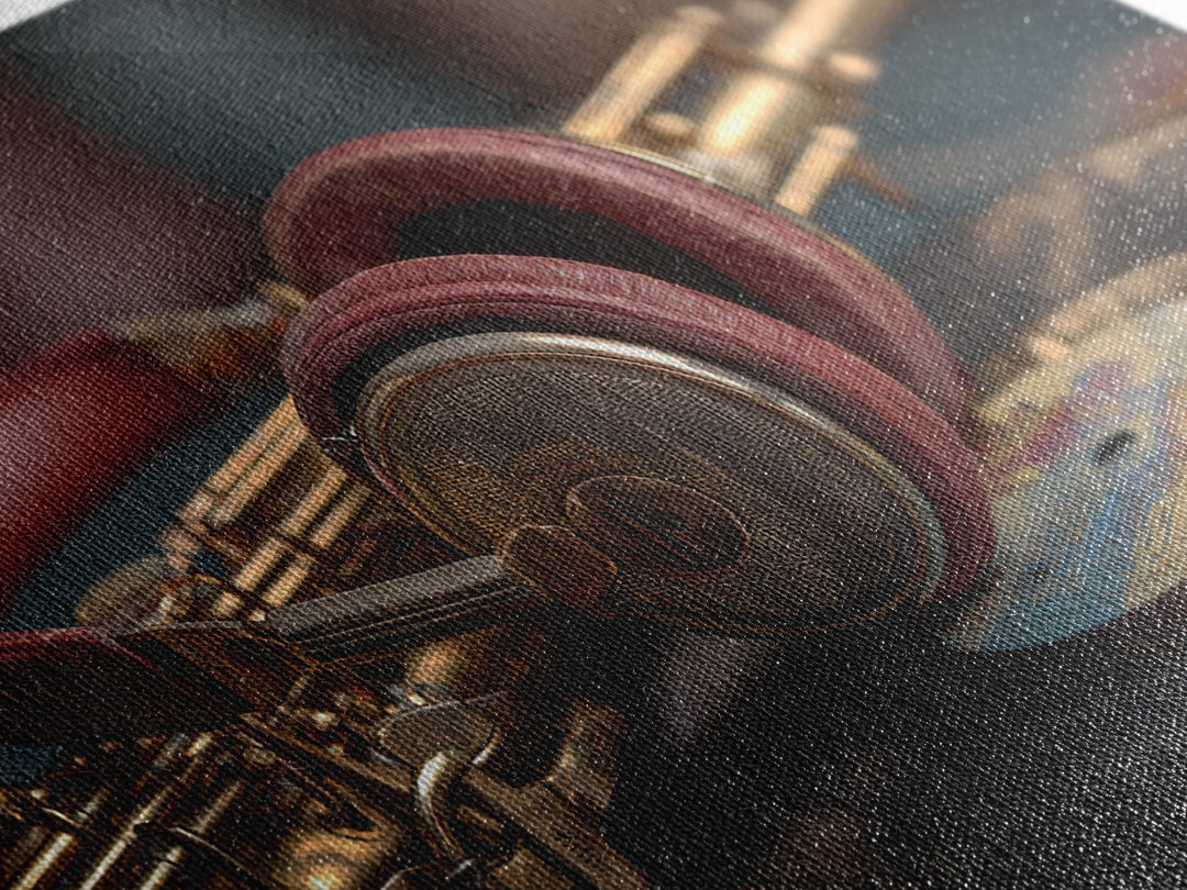 Headphones Resting on a Vinyl Record Canvas Print, Recording Studio Art, Music Posters, Studio Decor, Fine Art, Analog, RSA-3x2-33