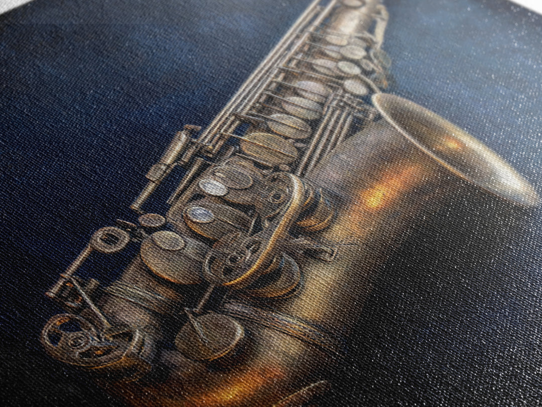 Brass Saxophone on Dark Velvet Canvas Print, Recording Studio Art, Headphones Poster, Studio Decor, Fine Art, Analog, RSA-3x2-68