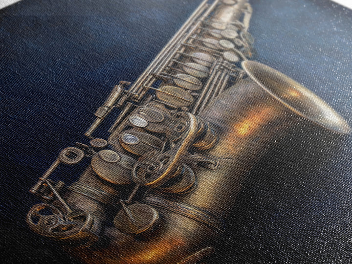 Brass Saxophone on Dark Velvet Canvas Print, Recording Studio Art, Headphones Poster, Studio Decor, Fine Art, Analog, RSA-3x2-68