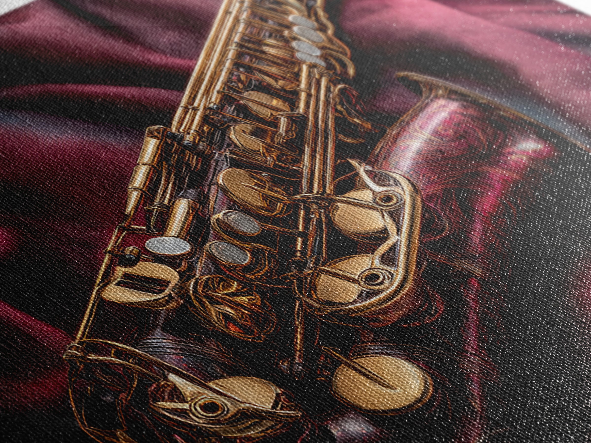 Brass Saxophone on Dark Velvet Framed Canvas Print, Recording Studio Art, Music Room Decor, Studio Decor, Fine Art, Analog, RSA-3x2-92