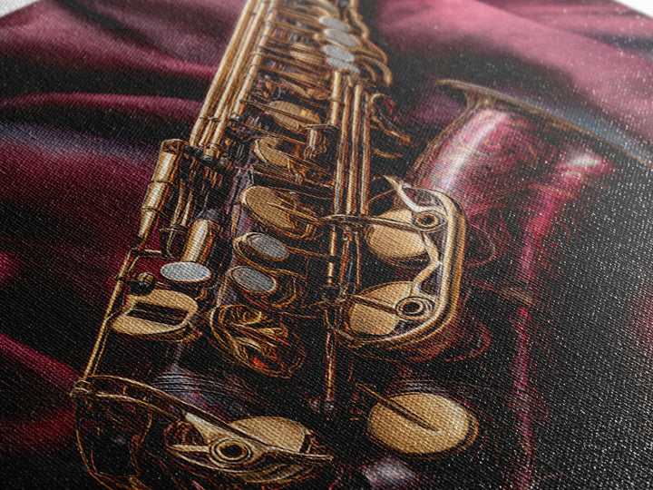 Brass Saxophone on Dark Velvet Framed Canvas Print, Recording Studio Art, Music Room Decor, Studio Decor, Fine Art, Analog, RSA-3x2-92