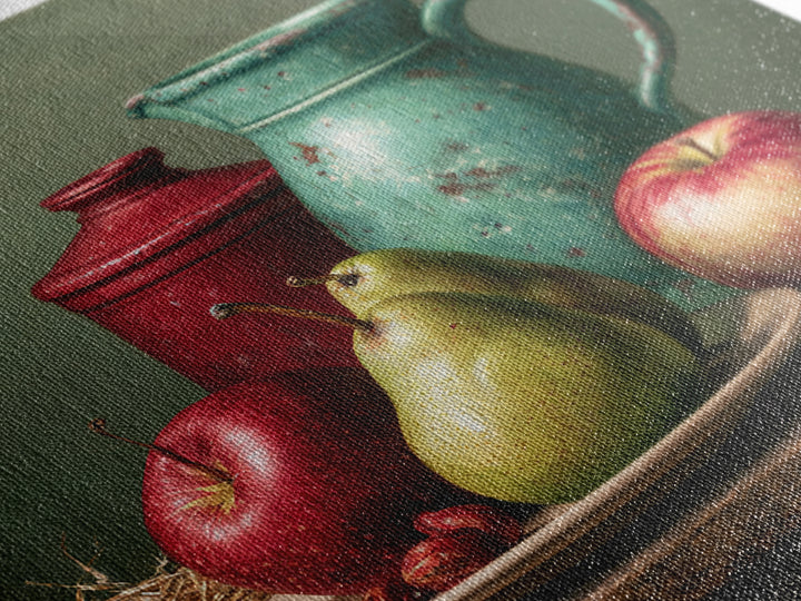 Rustic Pear and Apple Still Life Framed Canvas Print, Rustic Art, Landscape Wall Art, Farmhouse Decor, Fine Art, Rustic, RUS-1x1-21
