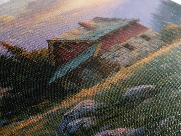 Mountain Cabin Landscape Canvas Print, Rustic Art, Wood Wall Art, Farmhouse Decor, Fine Art, Rustic, Eclectic Wall Art, RUS-1x1-3