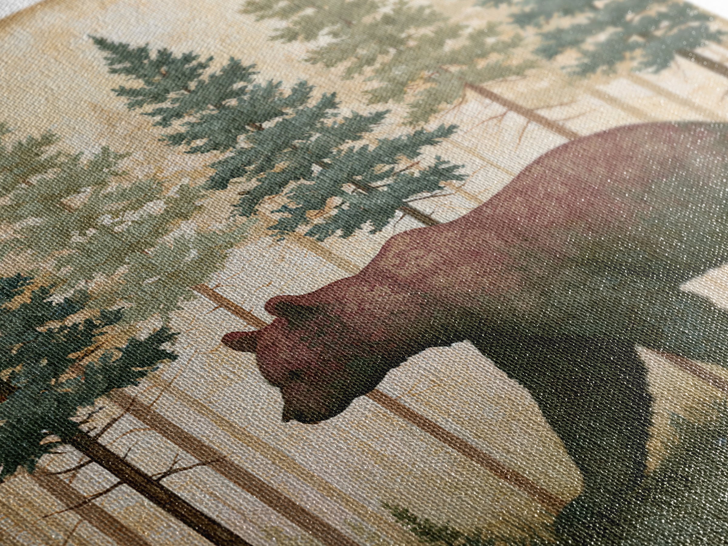 Bear Silhouette Among Pine Trees Canvas Print, Rustic Art, 3d Wall Art, Farmhouse Decor, Fine Art, Rustic, Living Room Art, RUS-1x1-31
