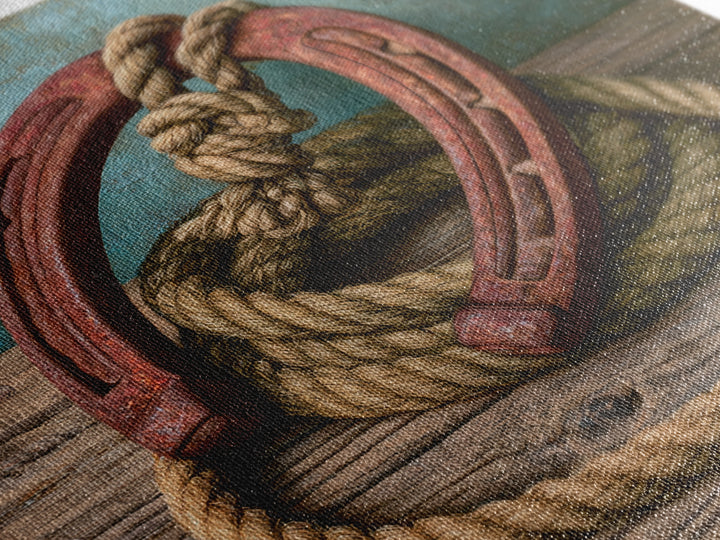 Rusty Horseshoe and Rope Composition Framed Canvas Print, Rustic Art, Gallery Wall Set, Farmhouse Decor, Oil Painting, Rustic, RUS-1x1-37
