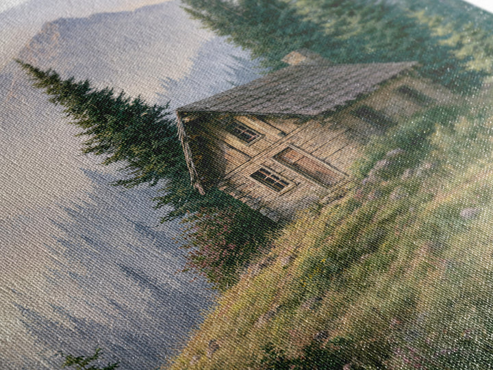 Mountain Cabin Landscape Framed Canvas Print, Rustic Art, Landscape Art, Farmhouse Decor, Fine Art, Rustic, Room Decor, RUS-1x1-51