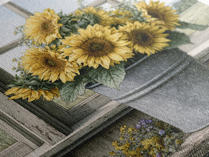 Sunflowers in a Metal Bucket Canvas Print, Rustic Art, Modern Art, Farmhouse Decor, Rustic, Neutral Decor, Modern Decor, RUS-1x1-60