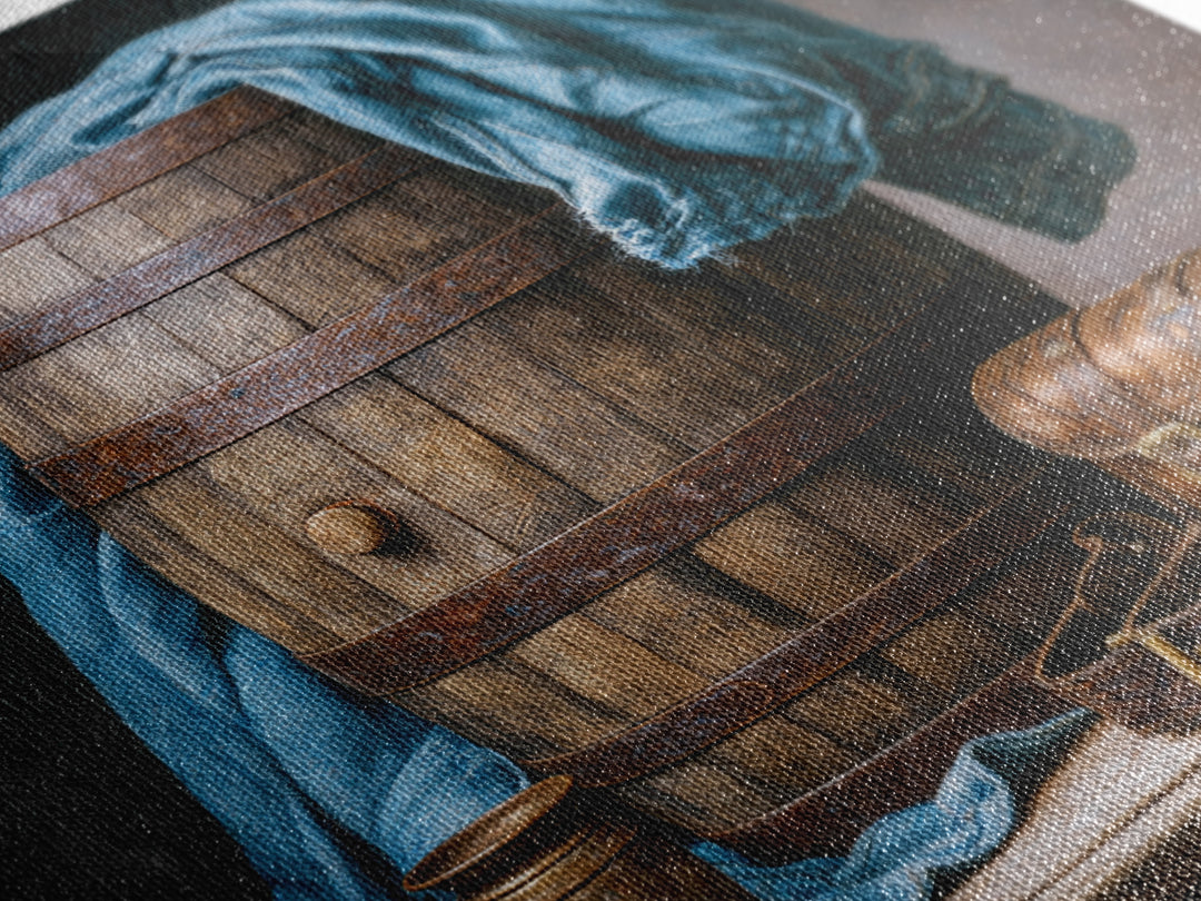 Whiskey Barrel and Leather Still Life Framed Canvas Print, Rustic Art, Gallery Decor, Farmhouse Decor, Fine Art, Rustic, RUS-1x1-67