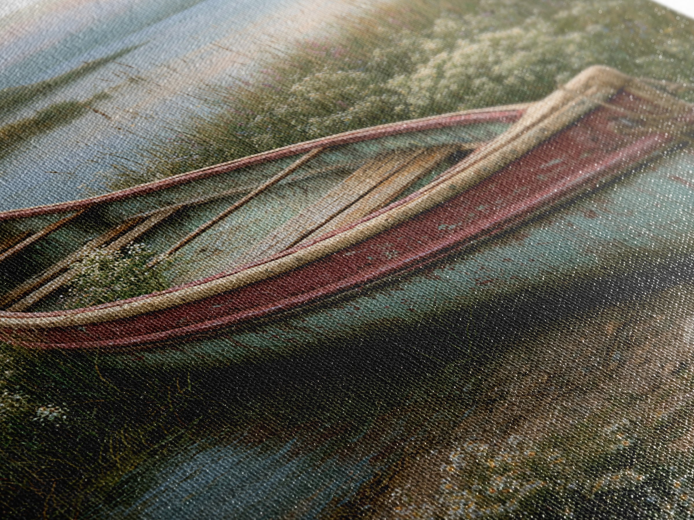 Old Canoe Pulled Onto a Lake Shore Framed Canvas Print, Rustic Art, Eclectic Wall Art, Farmhouse Decor, Oil Painting, Rustic, RUS-1x1-68