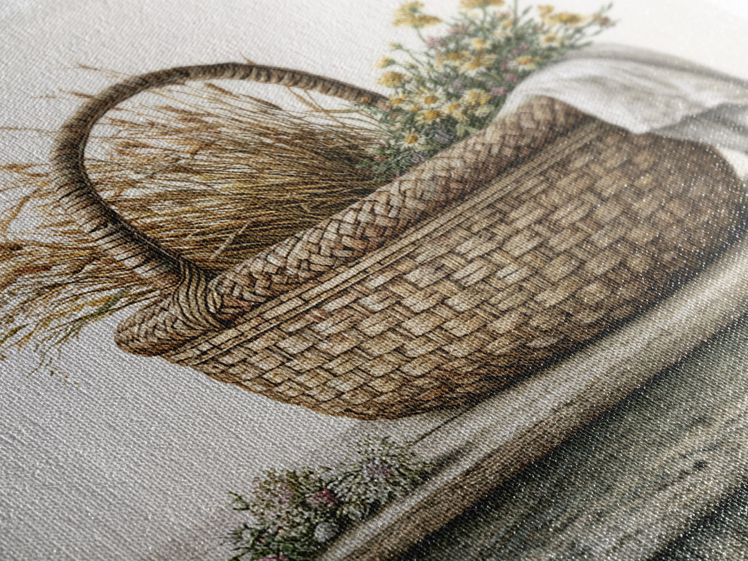 Handwoven Basket with Dried Grasses Framed Canvas Print, Rustic Art, Gallery Wall Art, Farmhouse Decor, Abstract Art, Rustic, RUS-1x1-72