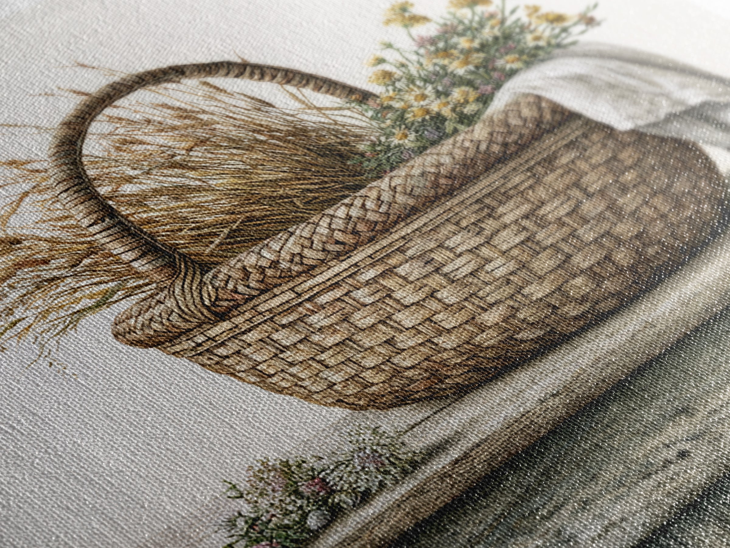 Handwoven Basket with Dried Grasses Framed Canvas Print, Rustic Art, Gallery Wall Art, Farmhouse Decor, Abstract Art, Rustic, RUS-1x1-72