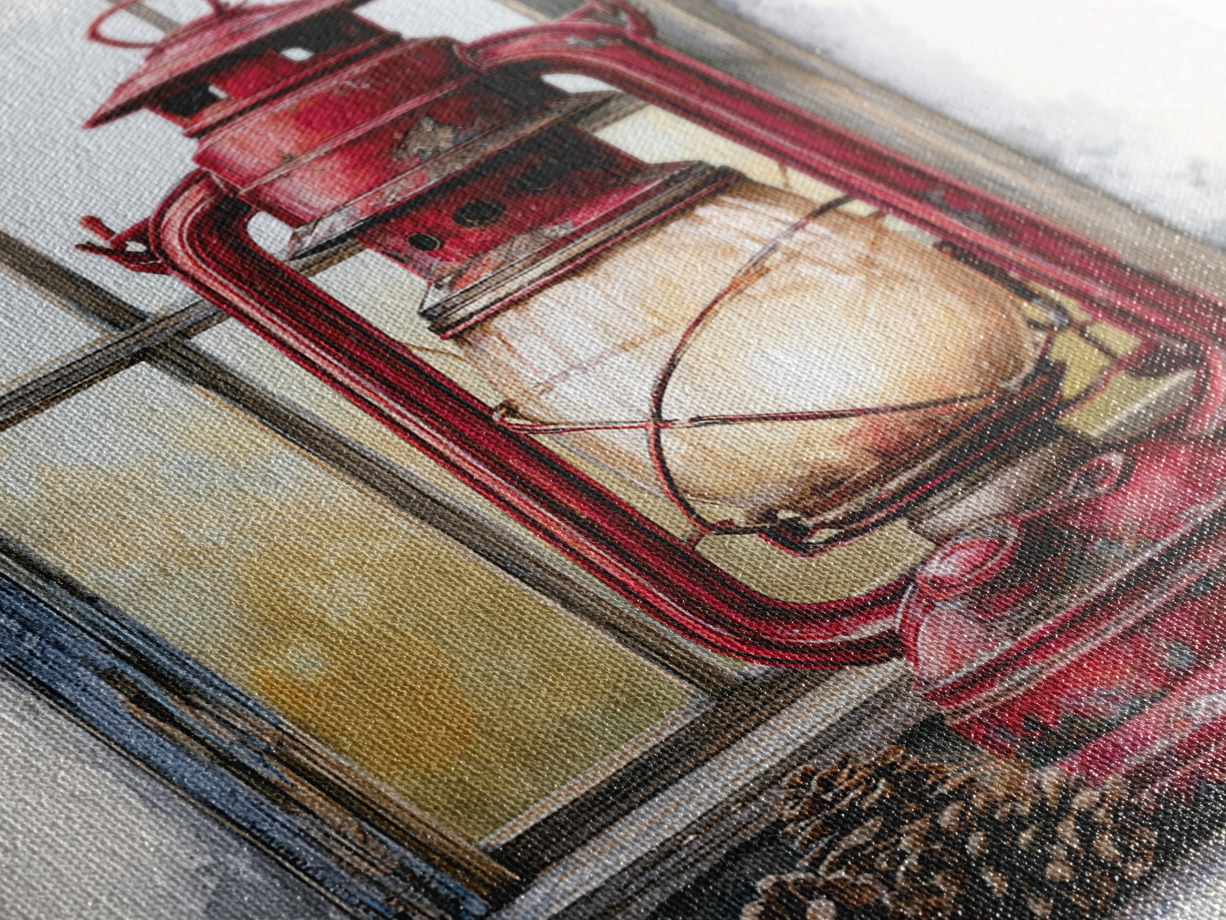 Rustic Lantern Glowing Beside Pinecones Canvas Print, Rustic Art, Portrait Painting, Farmhouse Decor, Fine Art, Rustic, RUS-1x1-76