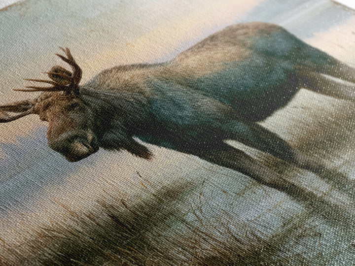 Moose Standing by a Quiet Lake Canvas Print, Rustic Art, Living Room Art, Farmhouse Decor, Watercolor Art, Rustic, RUS-1x1-9