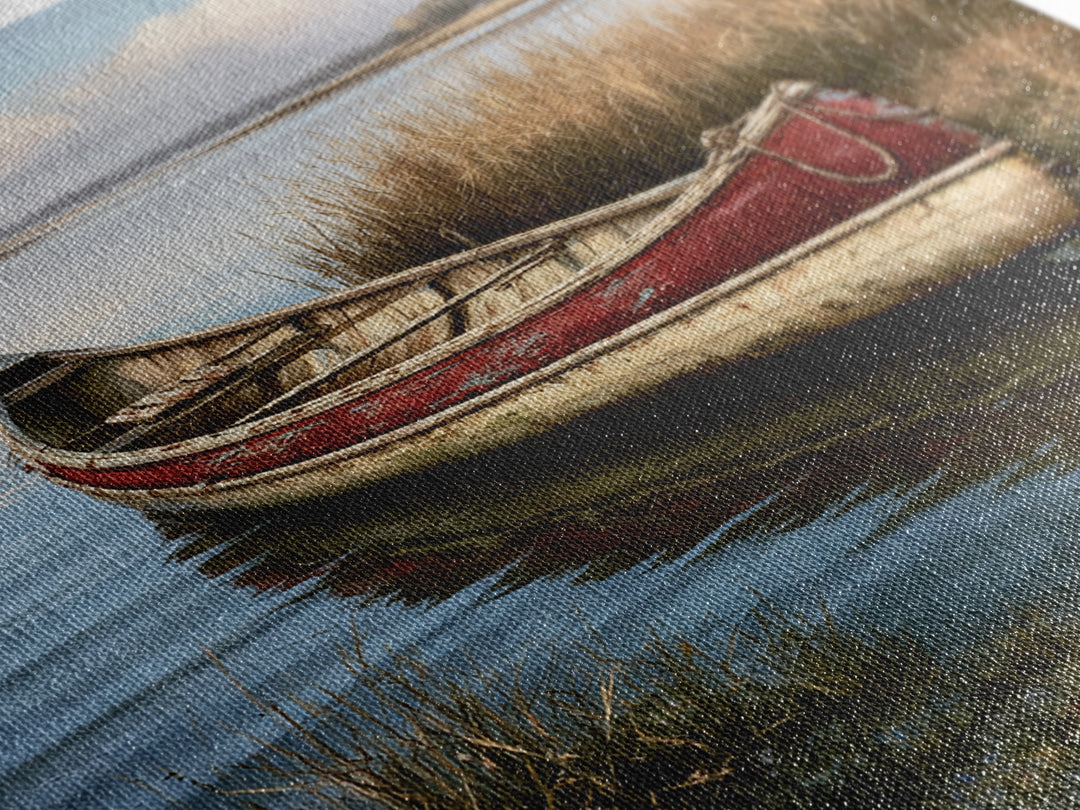 Old Canoe Pulled Onto a Lake Shore Canvas Print, Rustic Art, Downloadable Art, Farmhouse Decor, Fine Art, Rustic, RUS-1x1-92