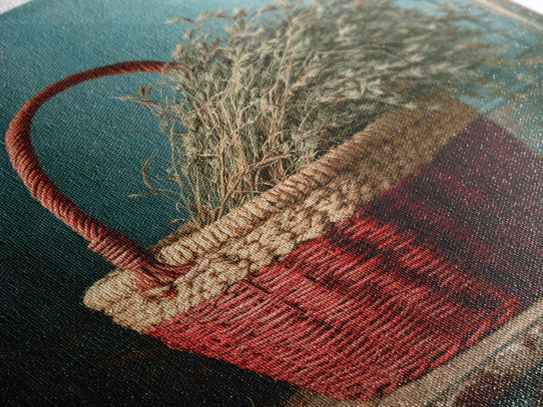Handwoven Basket with Dried Grasses Framed Canvas Print, Rustic Art, Digital Prints, Farmhouse Decor, Fine Art, Rustic, RUS-1x1-96