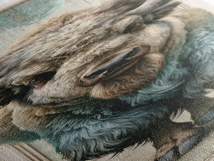 Buffalo Portrait with Western Texture Canvas Print, Rustic Art, Wood Art, Farmhouse Decor, Oil Painting, Rustic, Wall Decor, RUS-1x3-10