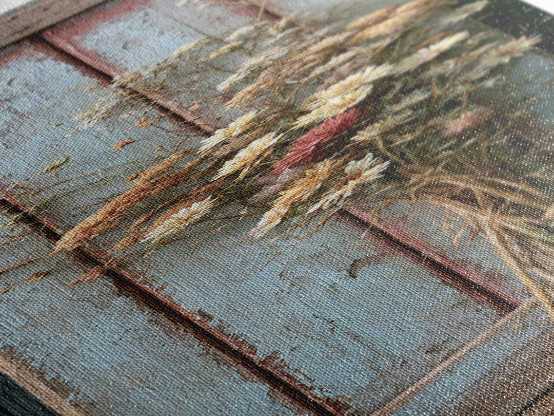 Weathered Barn Wood and Wildflower Still Life Canvas Print, Rustic Art, Fine Art Print, Farmhouse Decor, Oil Painting, Rustic, RUS-1x3-13