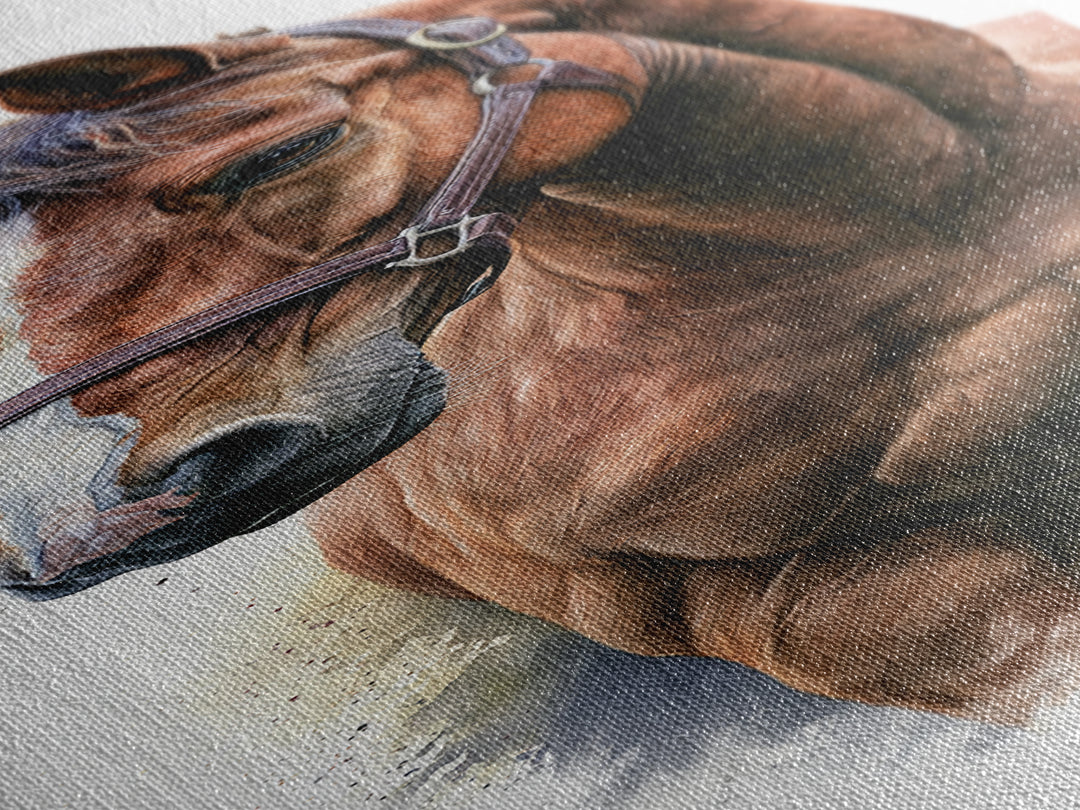 Brown Horse Portrait Canvas Print, Rustic Art, Room Decor, Farmhouse Decor, Fine Art, Rustic, Oil Painting, Digital Print, RUS-1x3-17