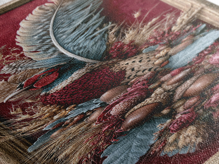 Pheasant Feathers and Acorns Arrangement Canvas Print, Rustic Art, Room Decor, Farmhouse Decor, Fine Art, Rustic, Oil Painting, RUS-1x3-28
