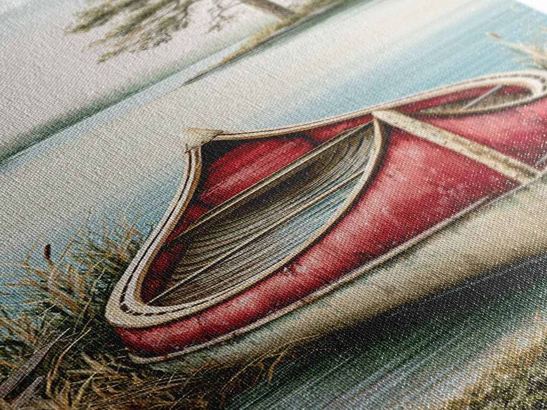 Old Canoe Pulled Onto a Lake Shore Canvas Print, Rustic Art, Textured Painting, Farmhouse Decor, Fine Art, Rustic, RUS-1x3-32